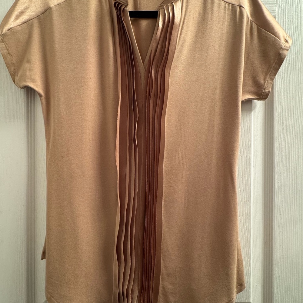 William Rast Tan Pleated Short Sleeve Blouse